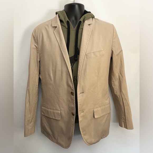 EVERLANE Blazer Mens 40 Single Breasted Linen Blend Sports Coat Beige Khaki EUC - Picture 5 of 15